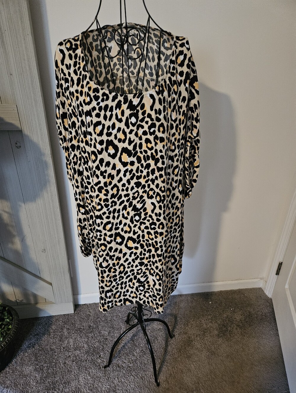 Cool Comfortable Leopard Print Tunic Dress in Cream, Black & Tan